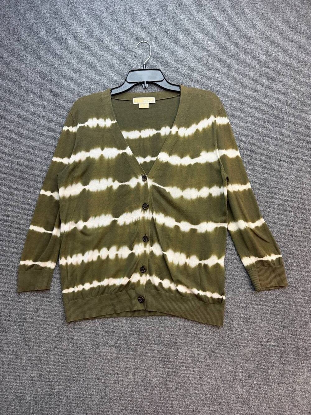 MICHAEL Michael Kors Womens L Green Tie Dye Long Sleeve Cardigan Sweater